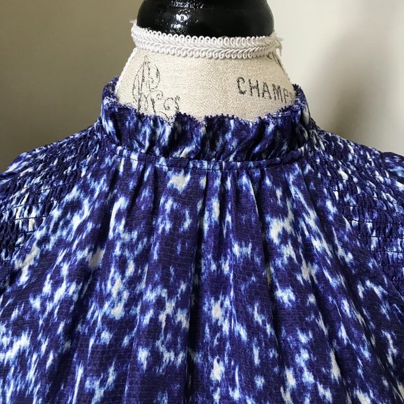 NWT Sea NY Celine Smocked Blouse Top Shirt Womens Small Blue White Sleeveless - Picture 9 of 15